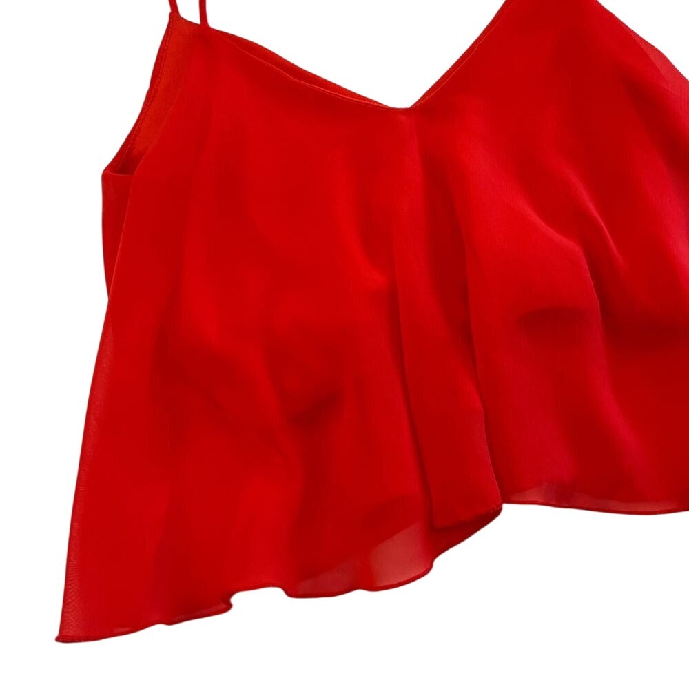 Minimi Womens Red Ruffle Crop Top, Minimi Spaghetti Strap Flowy Red Crop Top 90 - Picture 6 of 6